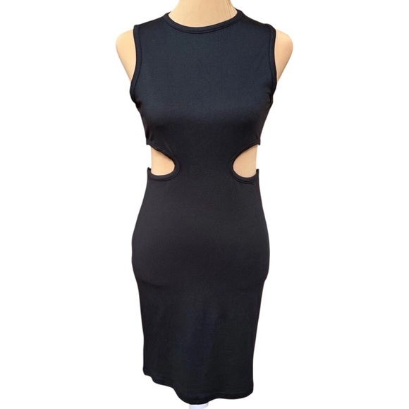 NWT Black Sleeveless Side‎ Cutouts Knee Length Bodycon Dress Women’s Small - Picture 1 of 10